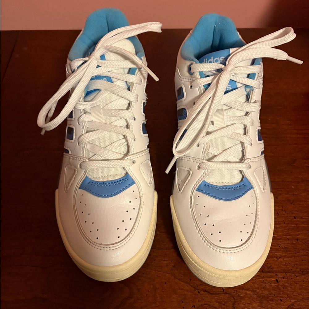adidas White Sneakers with Light Blue Accents